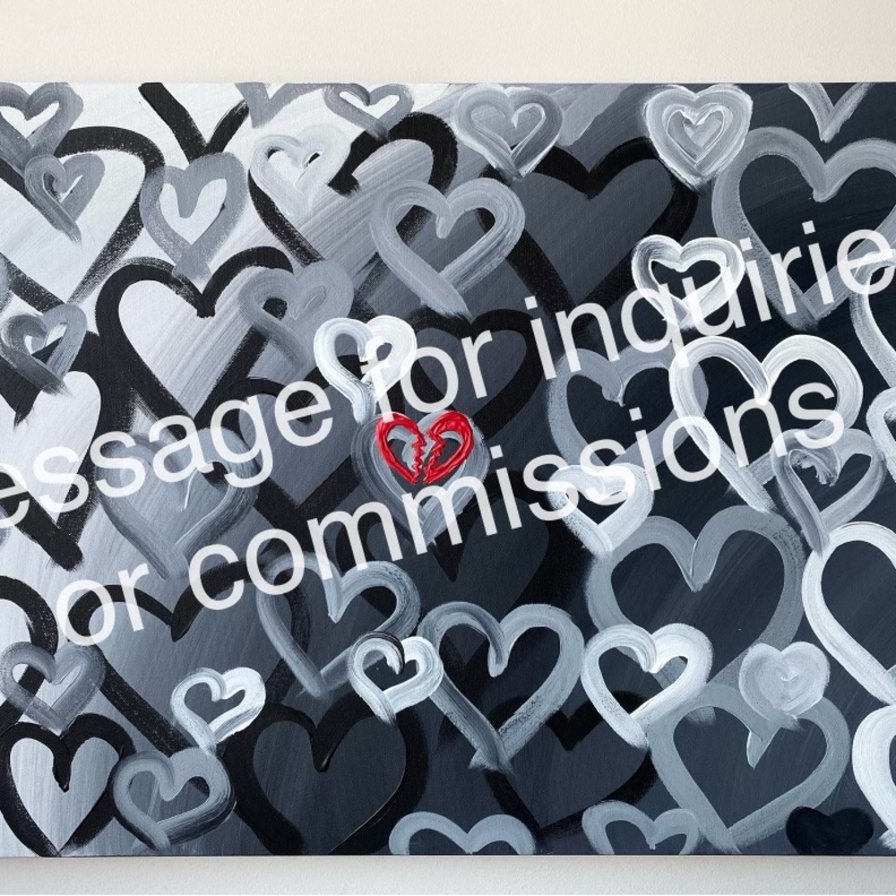 Large Original Canvas Gallery Abstract Painting 36”x24” Heart Ombré Art bedroom - Picture 13 of 13